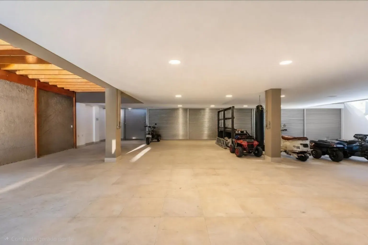 Garagem coberta e ampla com espaço para seis carros
